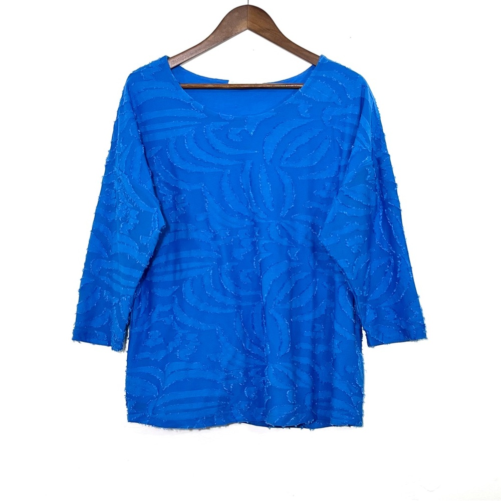 Lulu-B Royal Blue Textured Tunic Top 3/4 Sleeve Burnout XL